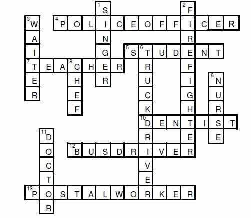 Jobs crossword answers learning basic English
